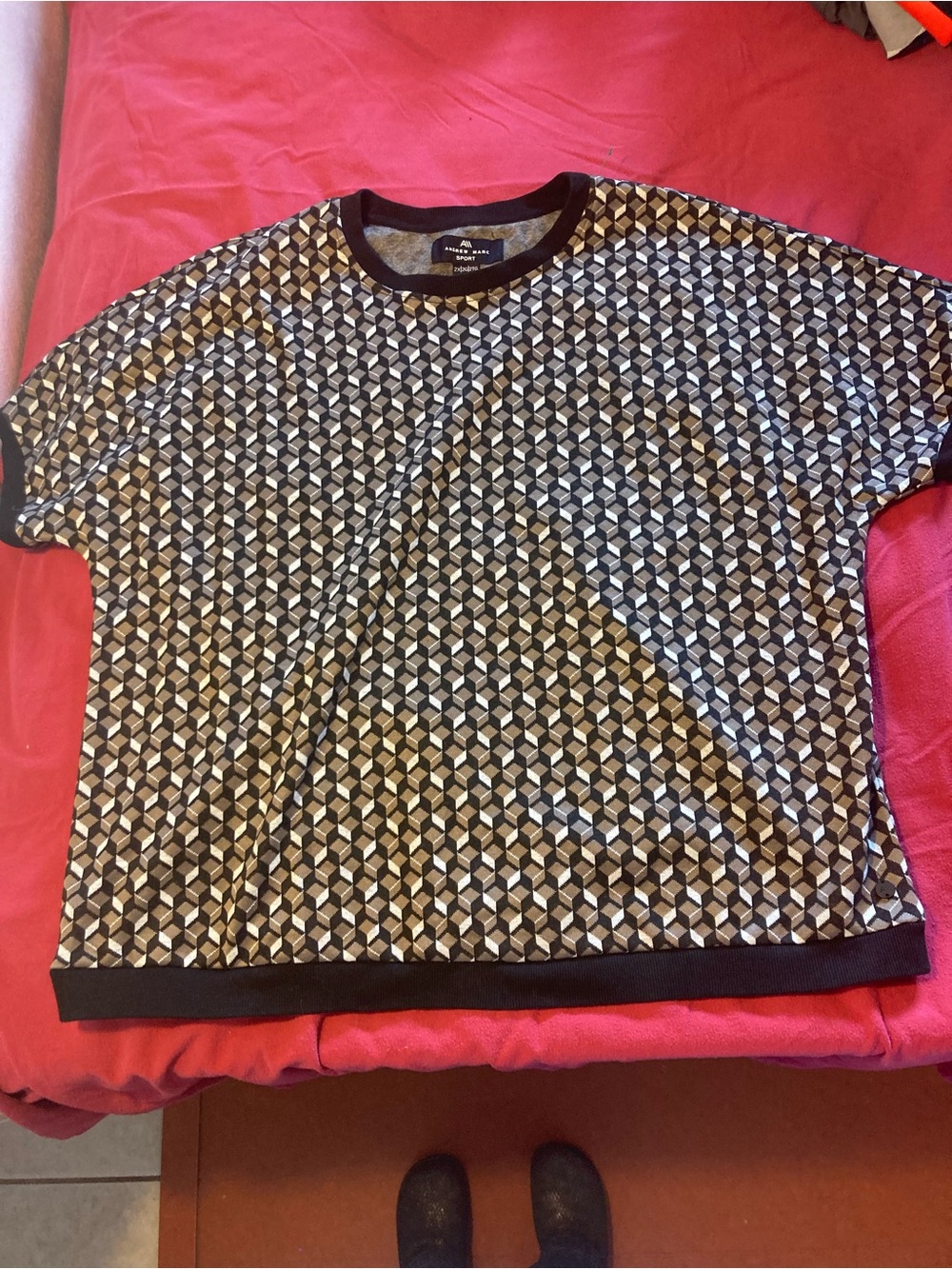Andrew Marc Sport Geometric Pattern Short Sleeve Top Black White 2XL Grandpa